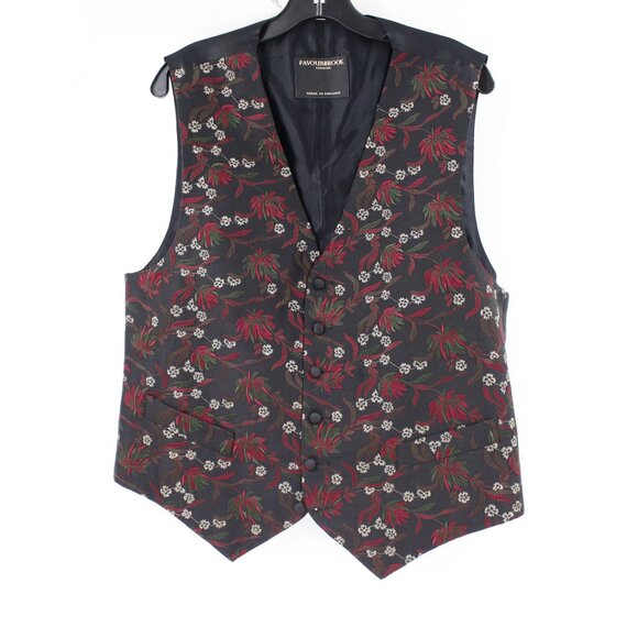 Favourbrook London Vest Mens 46 Silk Embroidered Floral Made in England Gilet - Picture 1 of 14
